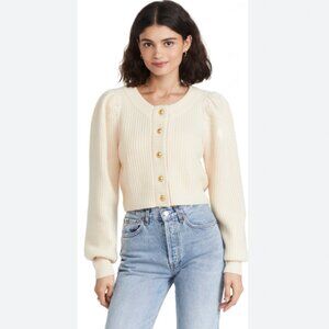 LoveShackFancy Cream Ivory Robinson Cropped 100% Cashmere Cardigan Sweater S